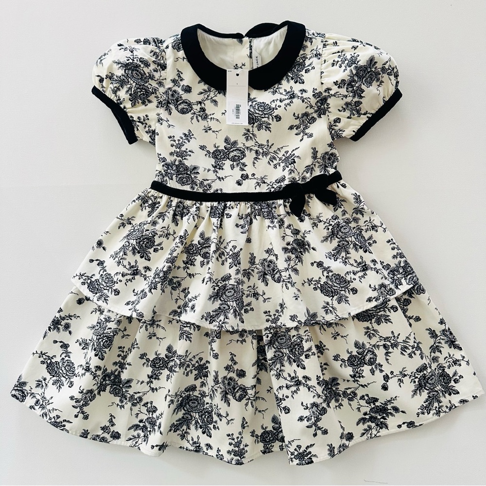 Janie and Jack Girls 6 Toile Cream Black Floral Ruffle Dress Party NWT